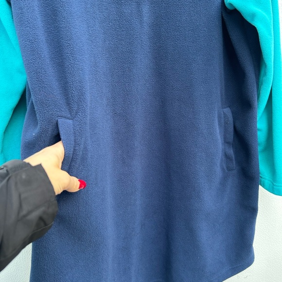 Lands End Fleece Dress Womens XL/P Color Block Blue 1/4 Zip Lounge Cozy Pockets - Picture 6 of 10